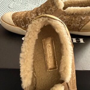 Coach Women's Tan Shearling Slip-On Sneakers